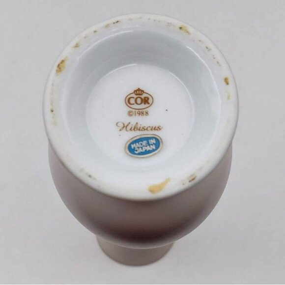Porcelain Hibiscus Floral Bud Vase COR Crown 1988 Japan Matte Finish Gold Trim - Picture 7 of 7